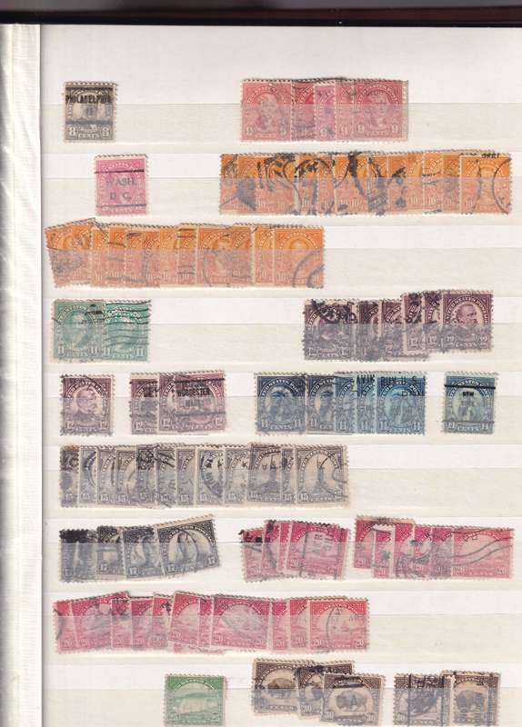 Ideal brown 17 page album filled with assortment of USA stamps , M/H & used        (14 SCANS)