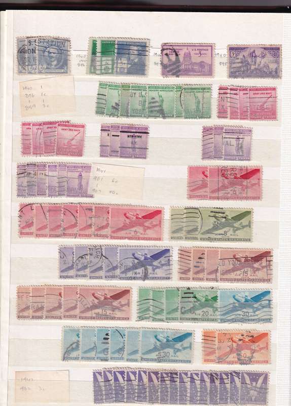 Ideal brown 17 page album filled with assortment of USA stamps , M/H & used        (14 SCANS)