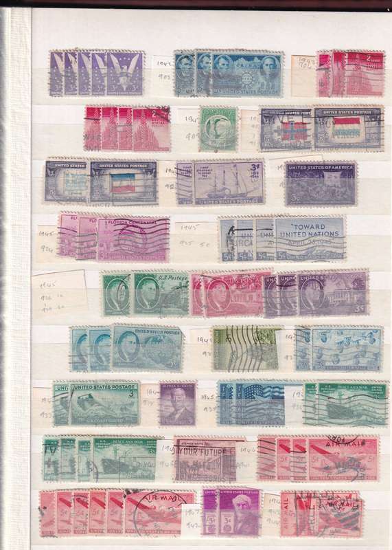 Ideal brown 17 page album filled with assortment of USA stamps , M/H & used        (14 SCANS)