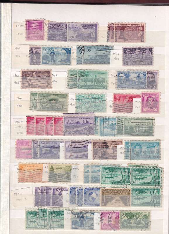 Ideal brown 17 page album filled with assortment of USA stamps , M/H & used        (14 SCANS)