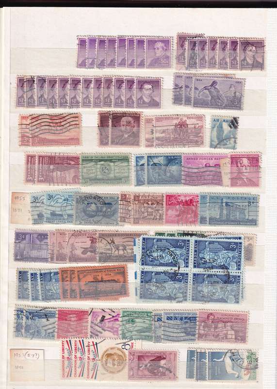 Ideal brown 17 page album filled with assortment of USA stamps , M/H & used        (14 SCANS)