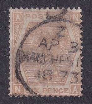 GB 1872-73 QV 6d pale chestnut , plate 11, used                (SG 123, CV £125)