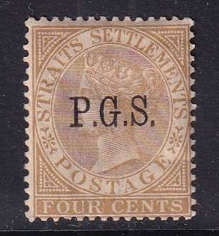 Straits Settlements 1883-91 QV 4c P.G.S.(CA), M/H