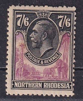 Northern Rhodesia 1925 KG V 7/6 rose purple and black, M/H              (SACC 15, CV R2650)