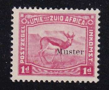 South Africa 1923 1d carmine Harrison Essay screened with MUSTER ovpt, MNH
