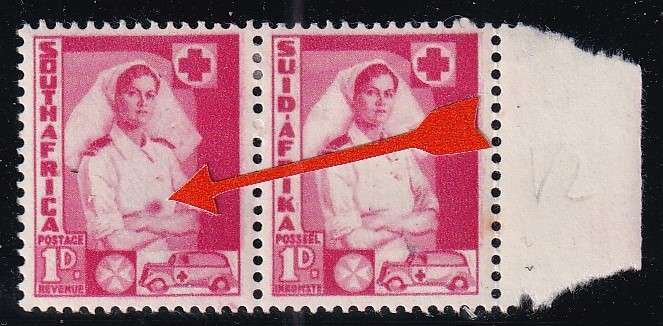 South Africa 1941-42 1d Large War Nurse with VARIETY STAIN ON UNIFORM , M/H ( SACC 88a,R850)