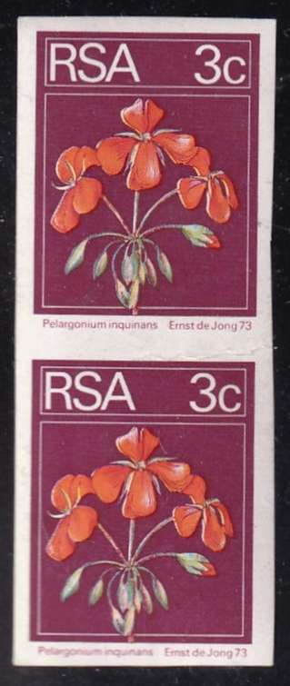 South Africa 1974 2de Definitive 3c IMPERFORATED Proof on gummed paper , MNH     (SACC 361a, R2000)