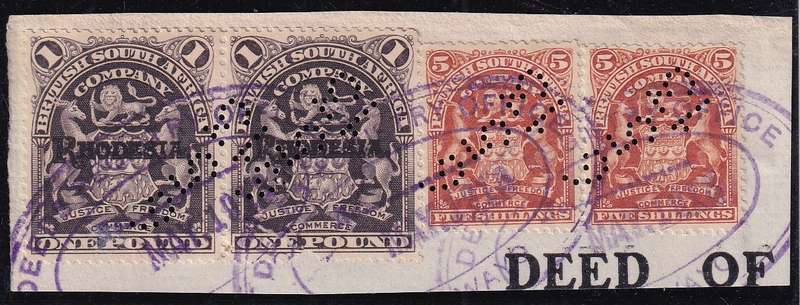 BSAC 1909 £1 purple revenue pair (Perf 14) , used on piece              (BF 24)