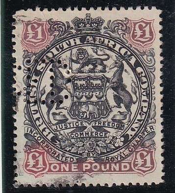 BSAC 1897 Additional values Definitive issue £1 perfin revenue , used        (SACC 65, CV R3150)