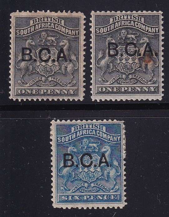 Nyasaland British Central Africa 1891-95 part set overprinted B.C.A. , M/H     (SG 1,5, CV £42)