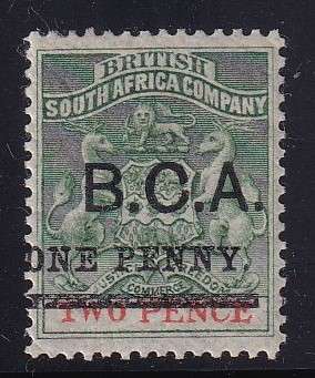 Nyasaland British Central Africa 1895 1d on 2d overprinted B.C.A. , M/H     (SG 20,CV R800)
