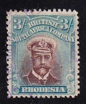 BSAC 1913-22 KG V 3s brown & blue (Perf 14, Die II) revenue, used        (SACC 237, CV R 3000)