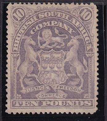 BSAC 1898-1908 Definitive issue £10 lilac , M/H         ( partial gum, SACC 87)