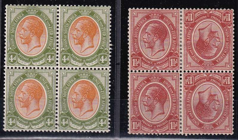 Union of South Africa 1913 KG V 4d (MNH) & 1 1/2d (M/H) B4                   (SACC 4,9, )