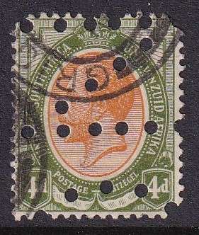 Union of South Africa 1913 KG V (Kings heads) 4d perforated telegraphs issue , used