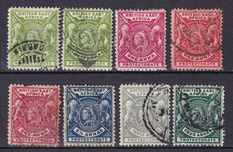 British East Africa 1896-1901 QE part sets, used             (SG 65> , CV £22)