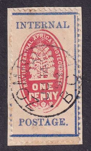 British Central Africa (B.C.A.) Protectorate 1898 1d internal postage , used on piece  (Zomba)