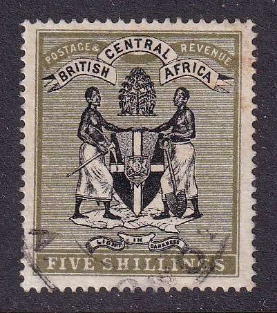Nyasaland British Central Africa  (B.CA.) 1895 5s (No W/M) , used            (SG 28, CV £275 (R6400)