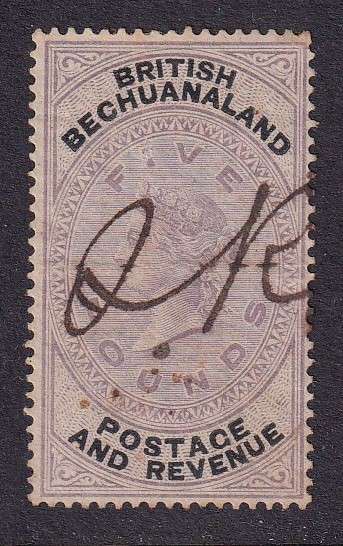 Bechuanaland Protectorate QV 1887 £5 revenue , used              (BF 15, CV £150 (R3500)