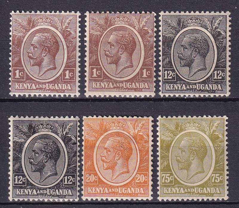 Kenya and Uganda KG V 1922-27 part set , M/H               (SG 76,81,83(thin),86, CV £40 (R950)