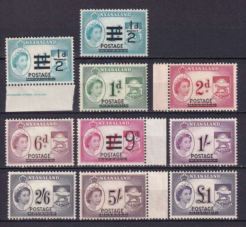 Nyasaland QE part overprinted set , M/H