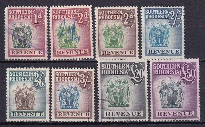 Southern Rhodesia 1954 part revenue set to £50, used             (BF 27>, CV £47 (R1100)