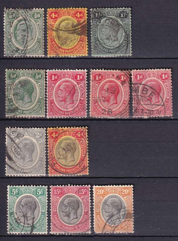Nyasaland Protectorate 1908> KE and KG V part set , used   (SG 73> CV £14 (R320))