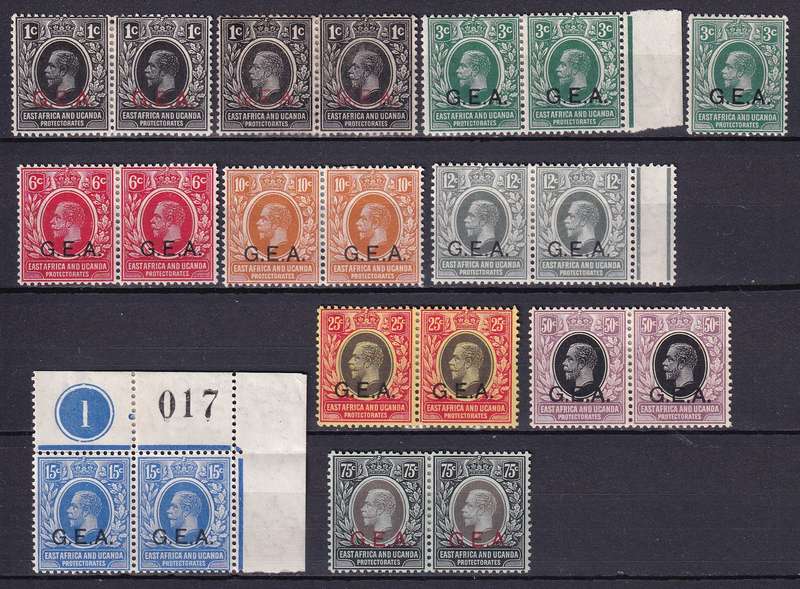 Tanganyika 1917-21 KG V German East Africa (G.E.A.) part set, M/H           (SG 45-54)