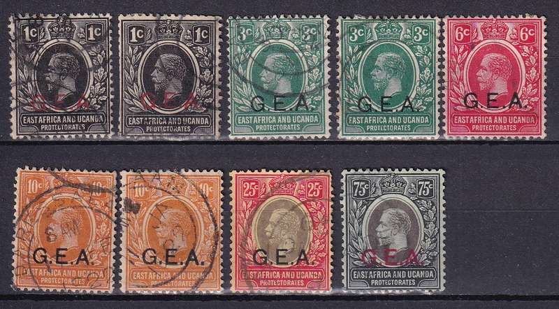Tanganyika 1917-21 KG V German East Africa (G.E.A.) part set, used          (SG 45> )