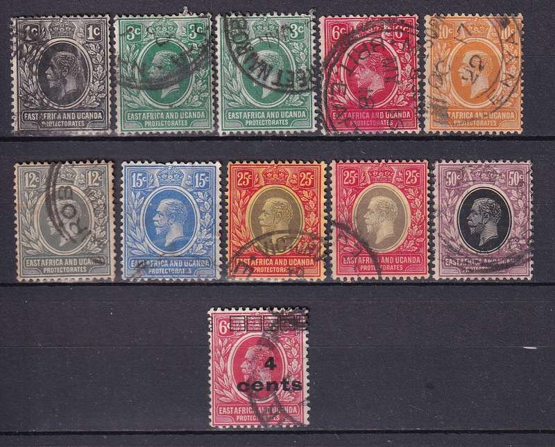 British East Africa and Uganda Protectorate 1912> KG V part sets, used              (SG 44>,)