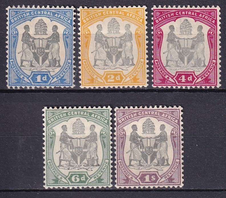 British Central Africa 1897-1900 part set (CA) , M/H               (SG 43-47,CV £18 (R400)