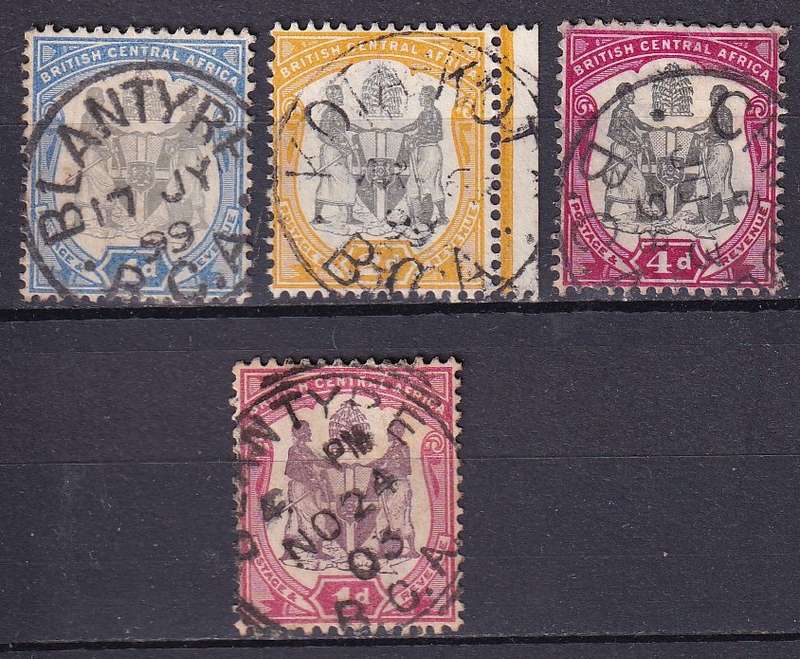 British Central Africa 1897-1901 part sets, used               (SG 43-46,57d)