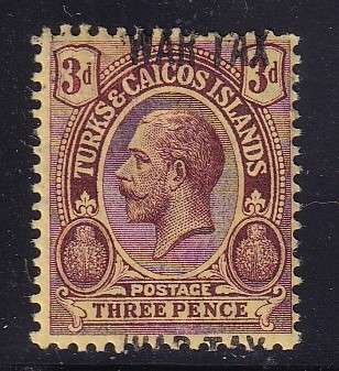 Turks and Caicos Islands 1917 KG V 3d with VARIETY VERTICAL SHIFT IN OVERPRINT, M/H         (SG 144)