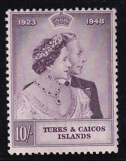 Turks and Caicos Islands 1948 Silver Wedding 10s , MLH             (SG 209, £14)