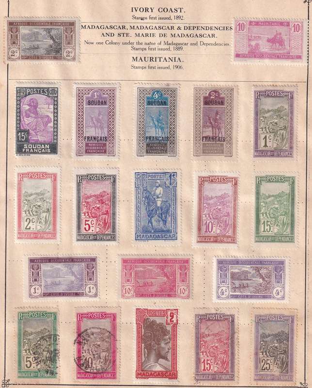 France and colonies on 14 pages , M/H and used       (note stamps adherence to pages)