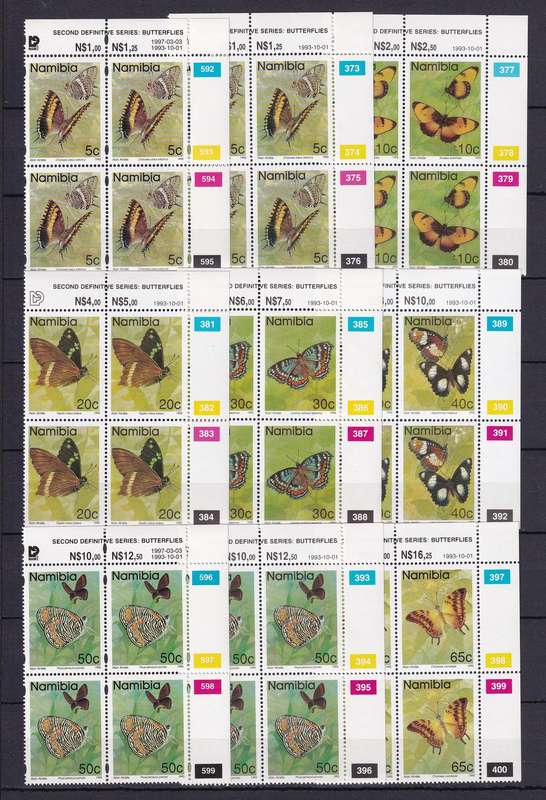 Namibia 1993 Butterfly control block set, MNH              (2 X scans, SACC 86-107, CV R350)