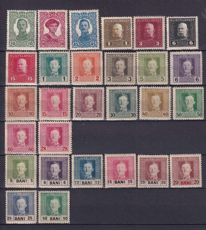 Austria Military Post Feldpost part sets, M/H & used           (2 x scans)