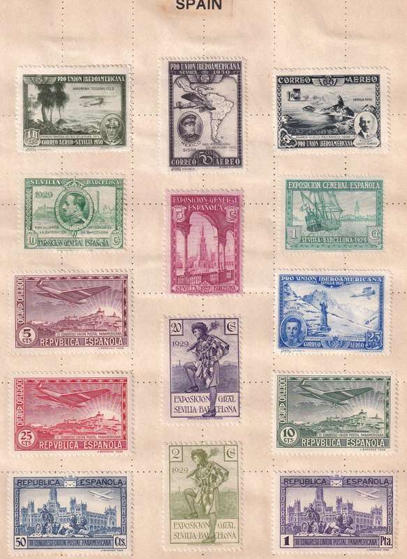 Spain sets and part sets, M/H & used                 (5 x scans, some adherence to pages)