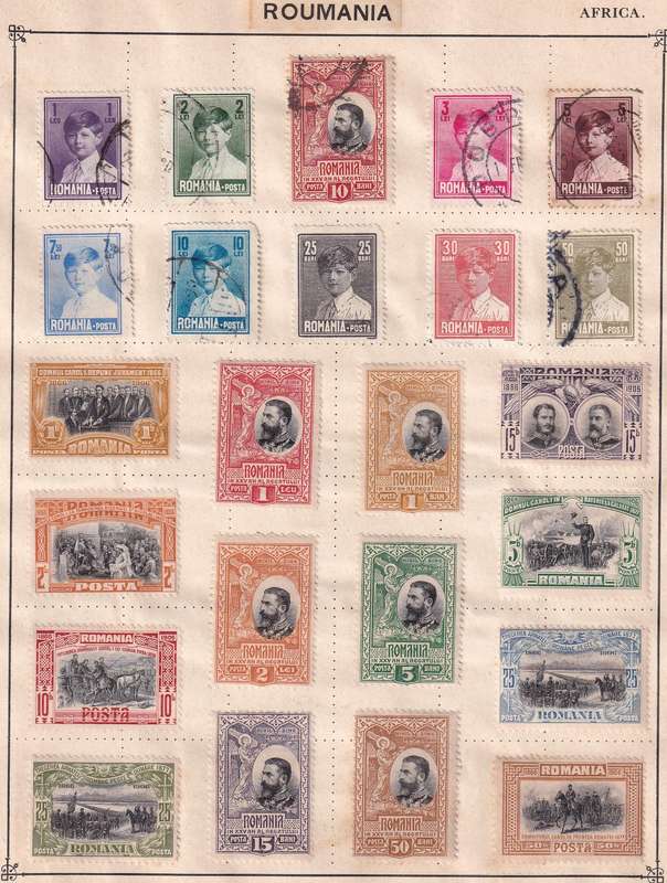 Romania part sets on pages , M/H & used          (4 x scans, some adherence to pages)