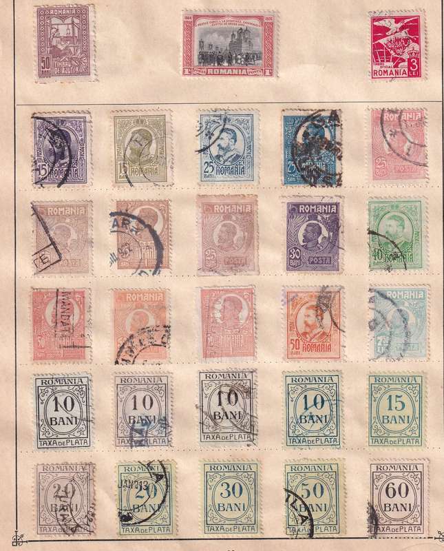 Romania part sets on pages , M/H & used          (4 x scans, some adherence to pages)