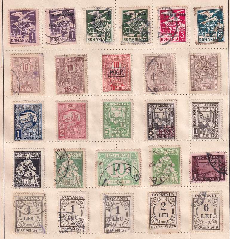 Romania part sets on pages , M/H & used          (4 x scans, some adherence to pages)