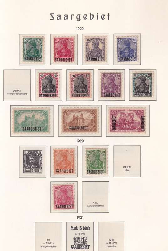 Germany SAARGEBIET 1920 part overprinted set, M/H         ( Preprinted page not included)