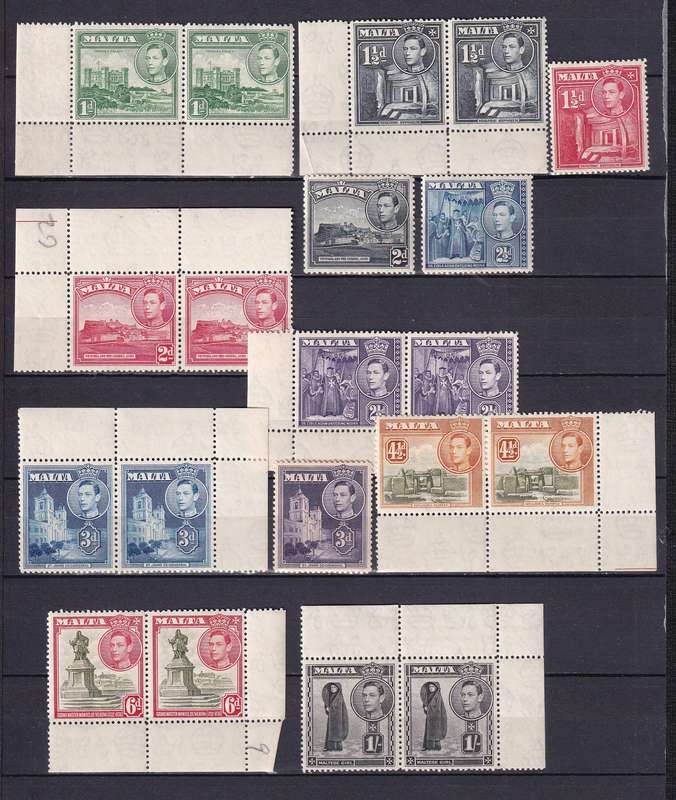 Malta 1938-43 KG VI part sets, MNH & M/H                       ( SG 219a>  )