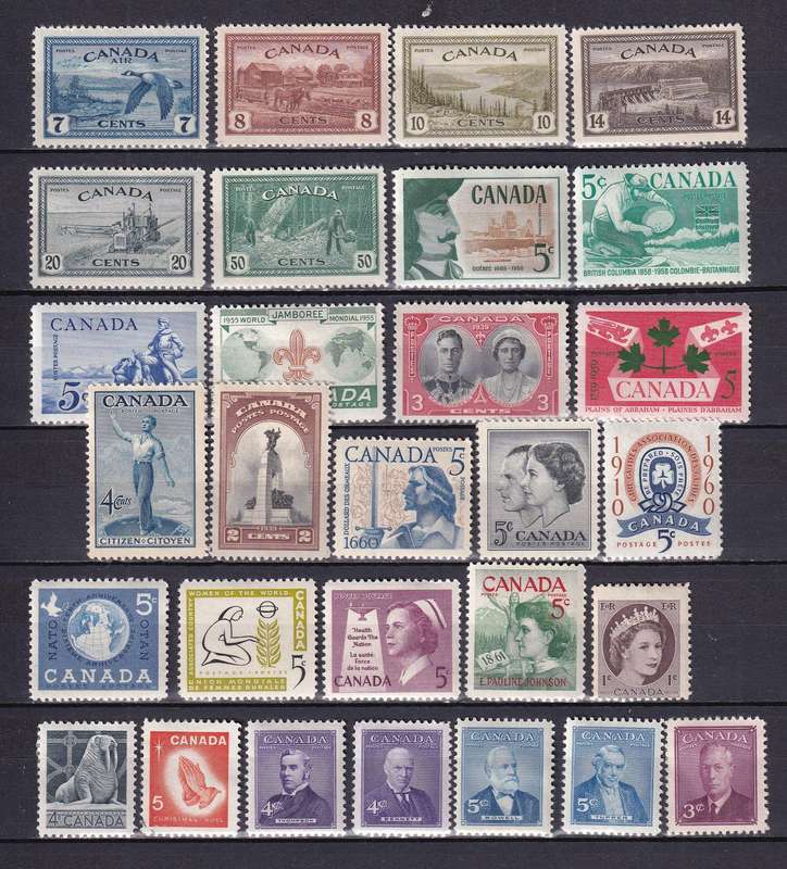 Canada 1946 -47 part Peace set and odds, M/H                (SG 401-405,407, CV £50)