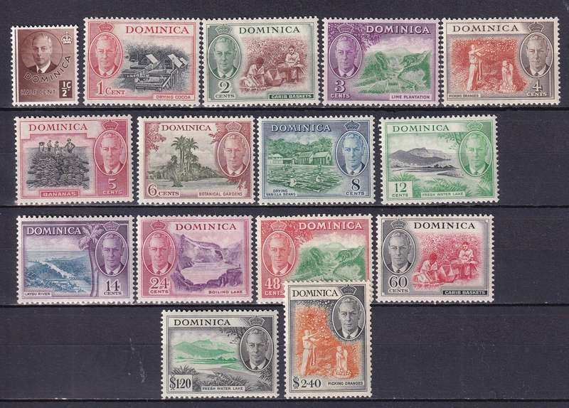 Dominica 1951 KG VI complete set, M/H             (SG 120-134, CV £50)