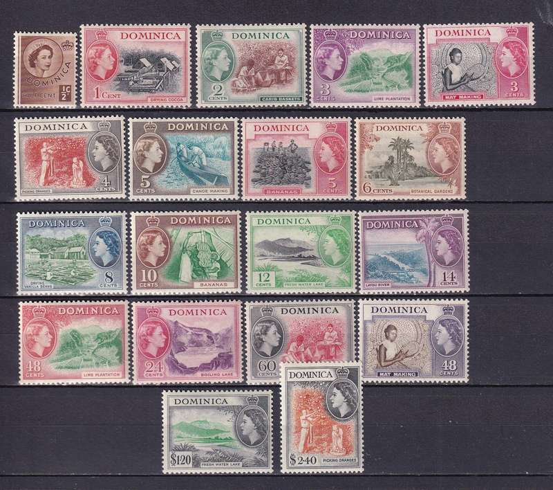 Dominica 1954-62 QE complete set, most MNH                         (SG 140-158, CV £80)