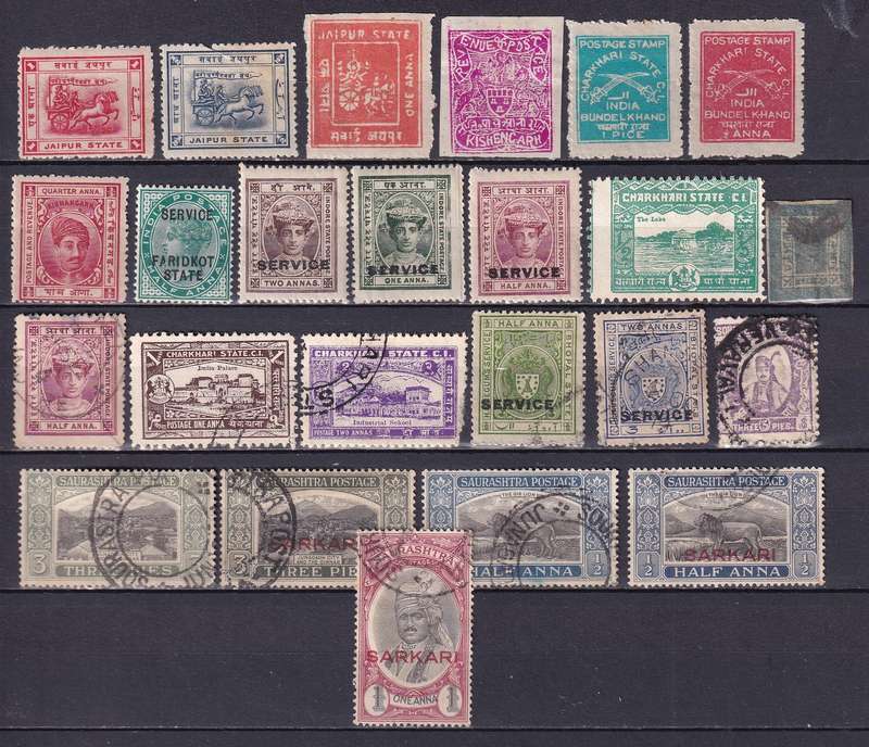 India States  (Jaipur,Charkhari, Bhopal, Fardikot ext) part sets, M/H & used    (2 x scans)