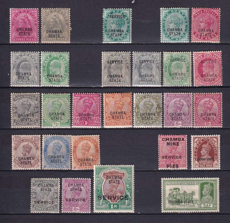 India States 1900> QV, KG V ,KE (CHAMBA) part sets, M/H                 (SG 22>, CV £50+)