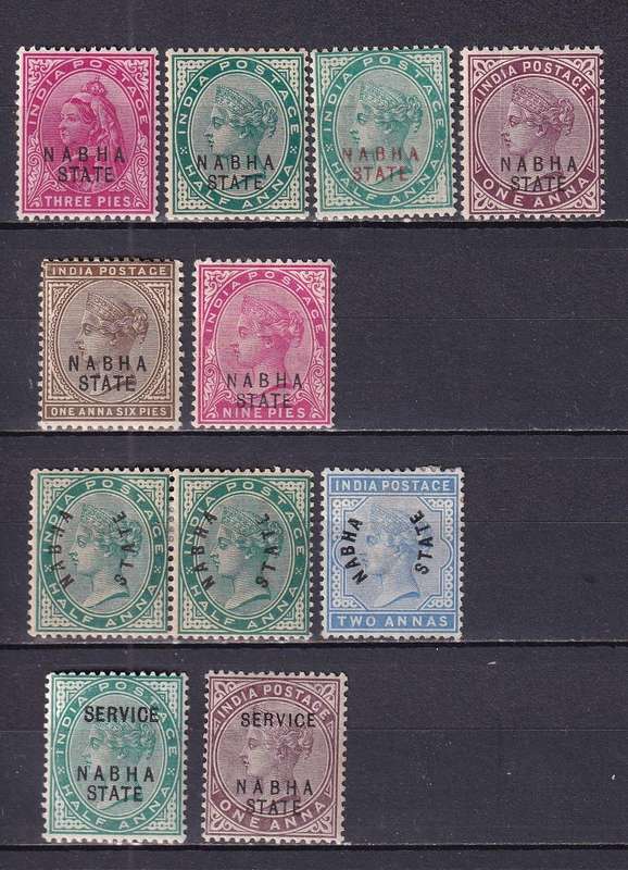 India States (NABHA STATE) QV 1885> part sets, M/H          (SG 1>, CV £70)