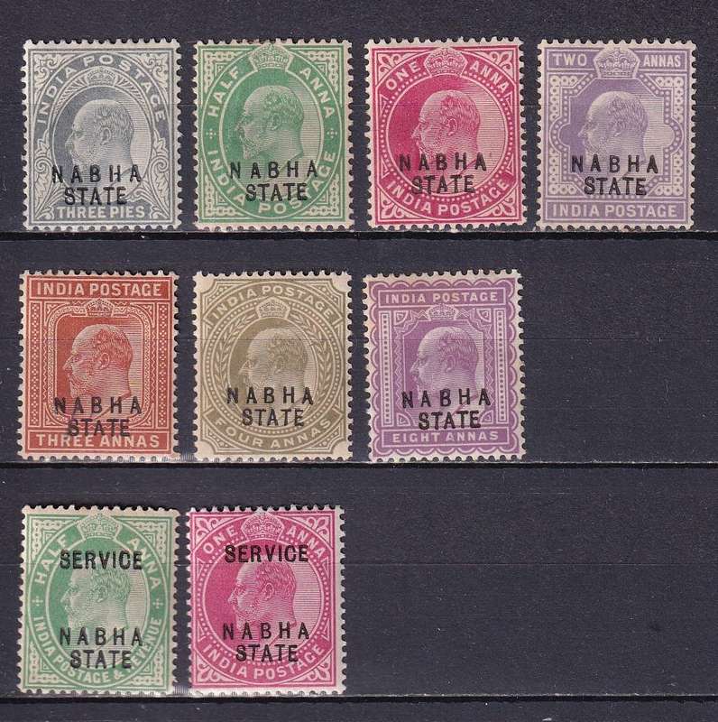 India States (NABHA STATE) 1903-09 KE part sets, M/H          (SG 37>, CV £35)